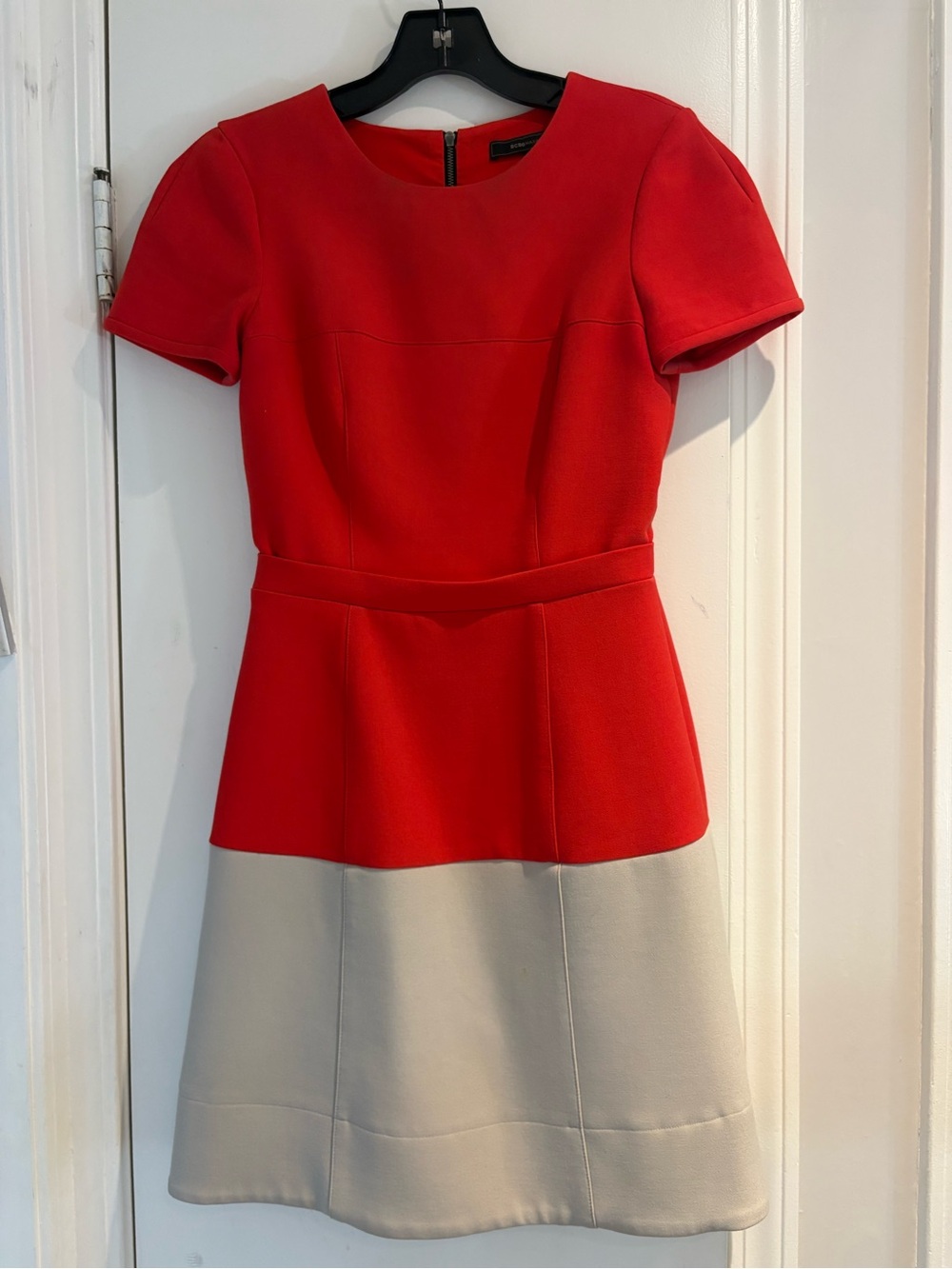 BCBG Red and Light  Taupe Colorblock Short Sleeve Dress